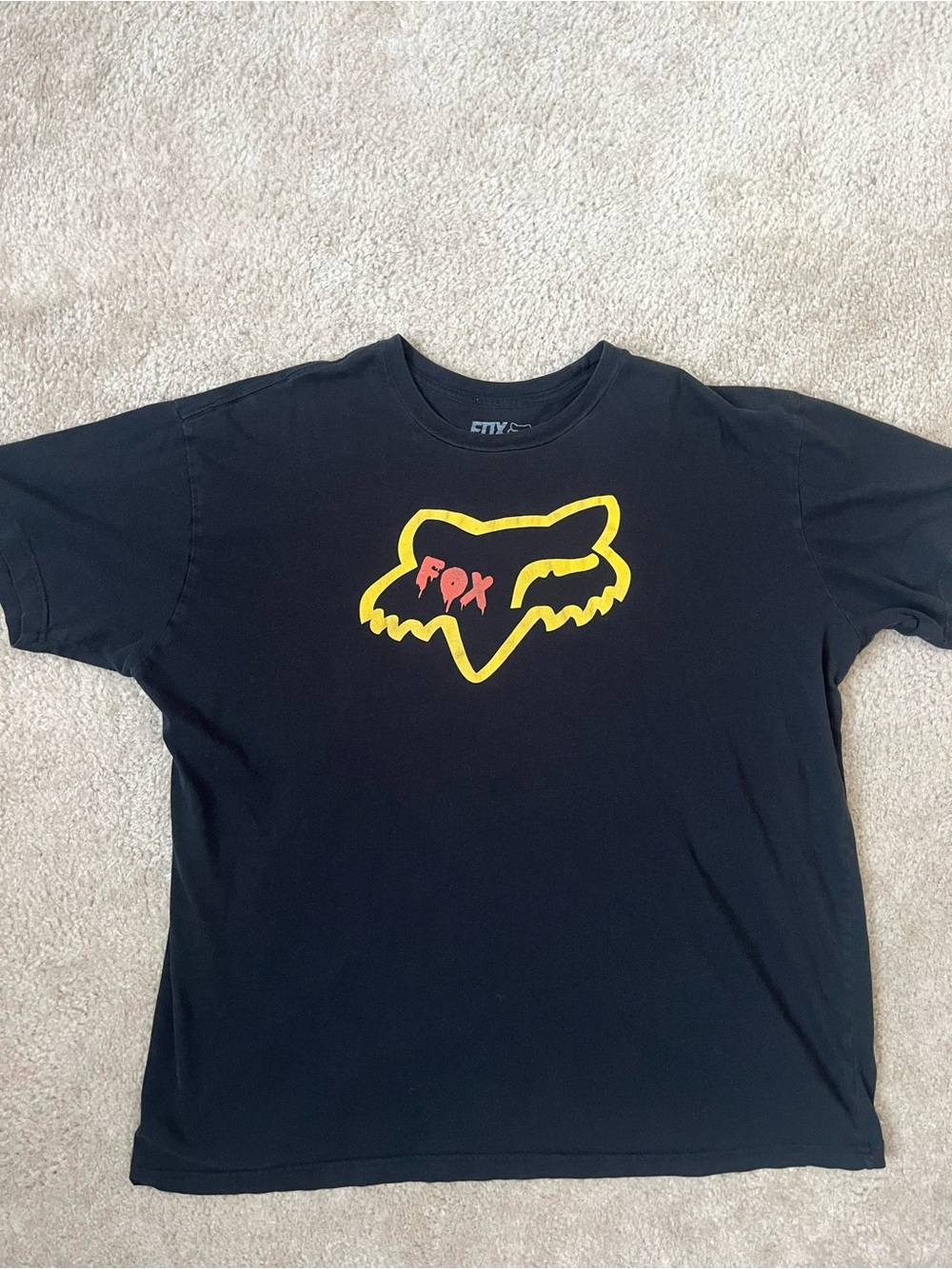 Fox Black Tee with Yellow Fox Head and Red Logo Mens 2XL